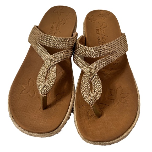 Skechers Shoes - Skechers Luxe Foam Women’s Rose Gold Wedges Sandals Size 8